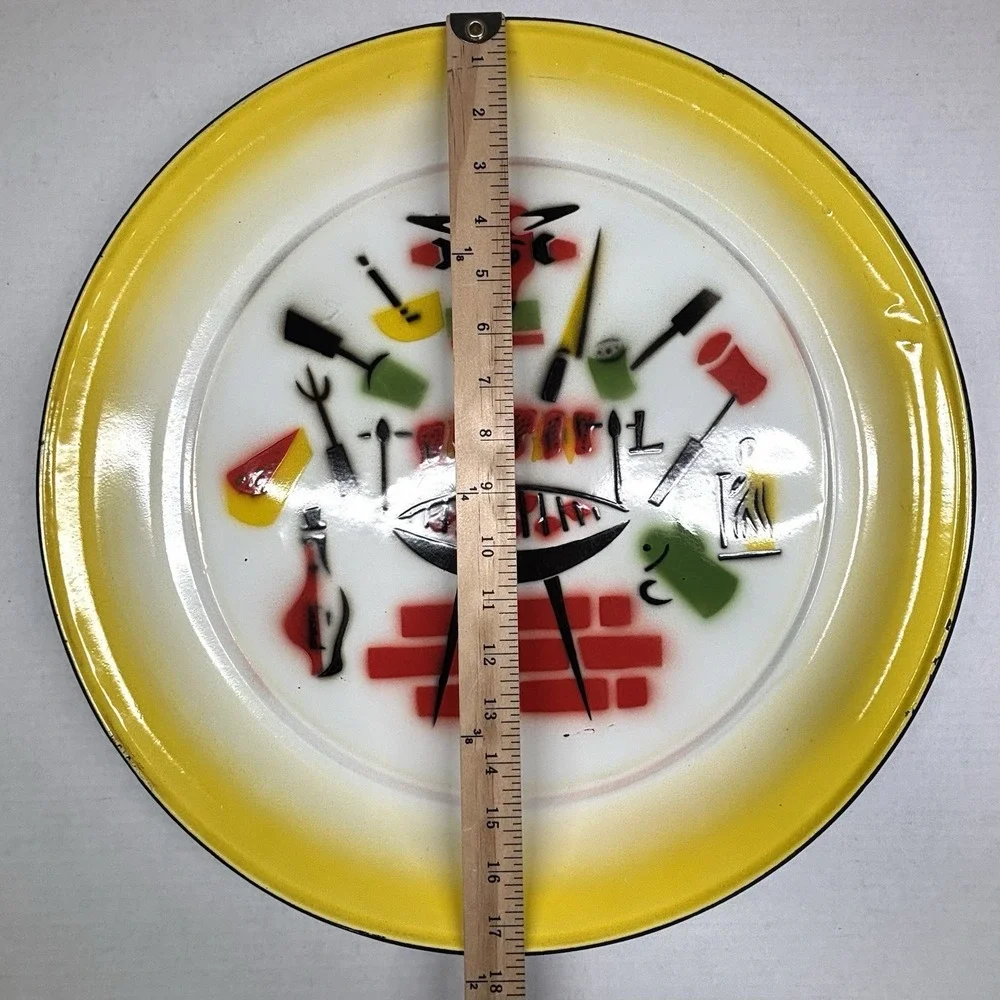 VTG MCM Enamelware Metal Grilling BBQ Serving Tray Bowl‎ Set Retro Atomic Tiki